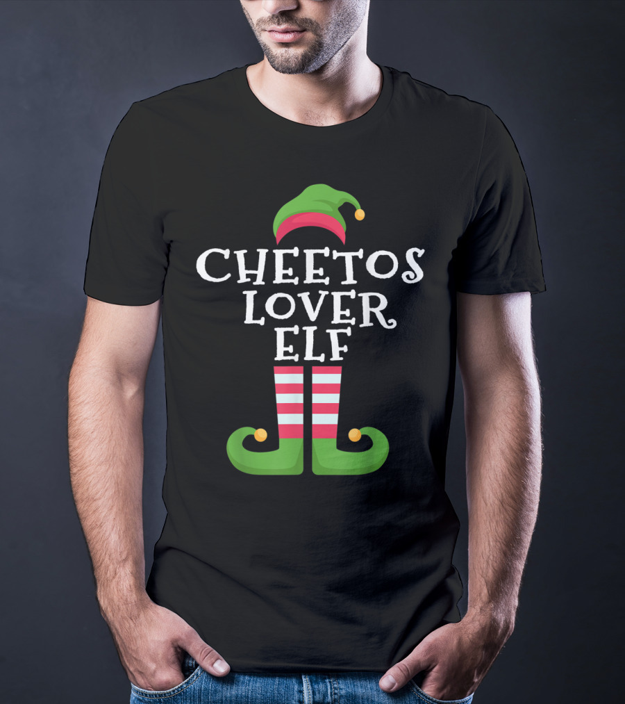Funny Cheetos Lover Elf With Striped Elf Hat And Shoes T-Shirt