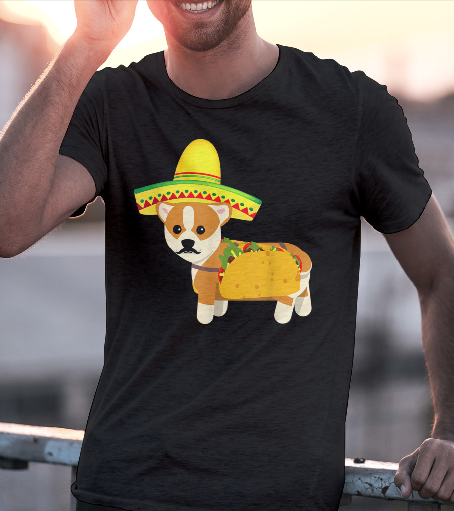 Cinco De Mayo Fiesta Corgi With Sombrero And Taco T-Shirt
