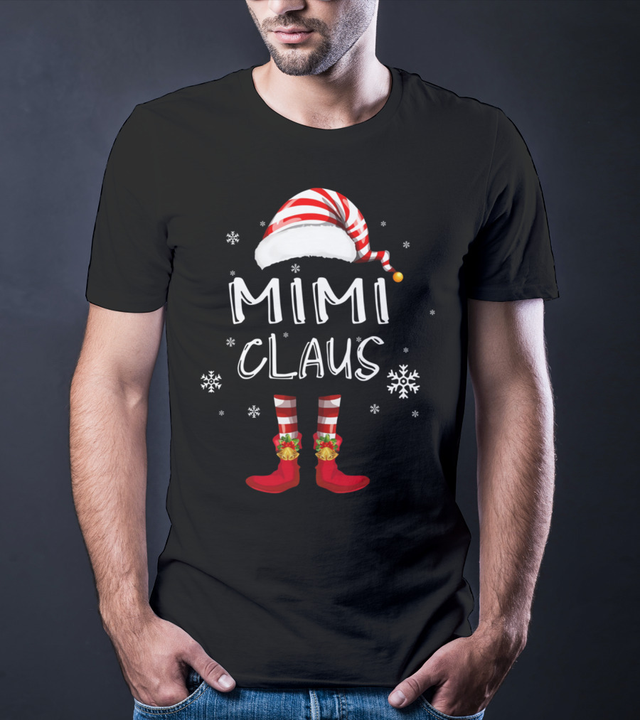 Mimi Claus Santa Hat Elf Boots Snowflakes Grandma T-Shirt
