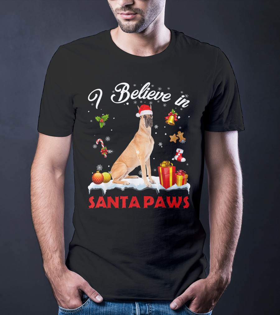I Believe In Santa Paws Great Dane Christmas Decor T-Shirt