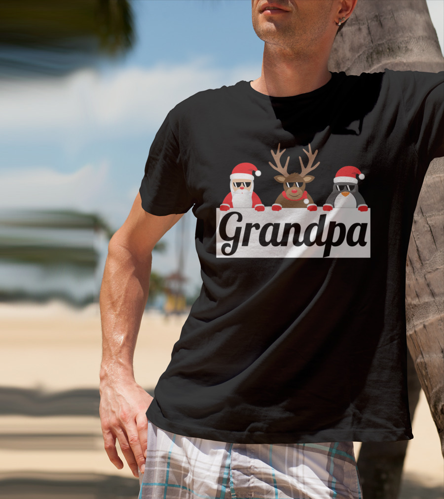 Grandpa Christmas Santa Reindeer Penguin Matching Family Holiday T-Shirt
