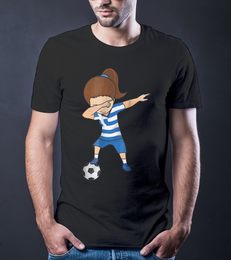 Greece Girl Dabbing On Soccer Ball Greek Football Player T-Shirt
