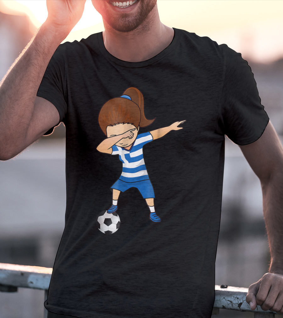 Greece Girl Dabbing On Soccer Ball Greek Football Player T-Shirt