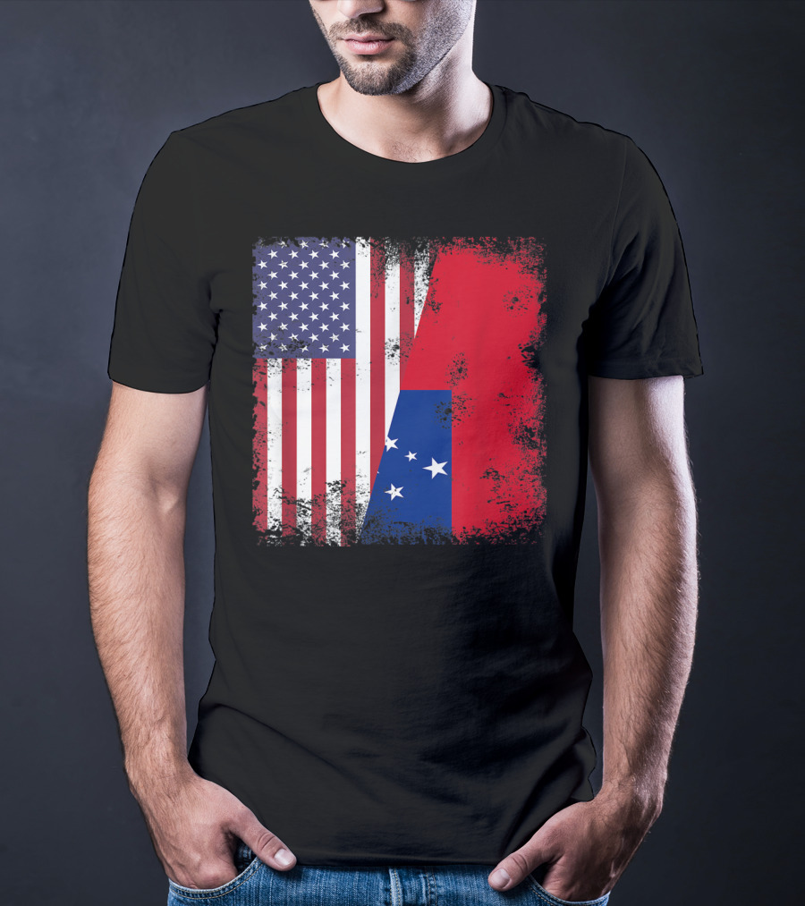 Half Samoan Flag Vintage Samoa USA Distressed American And Samoan Flags T-Shirt