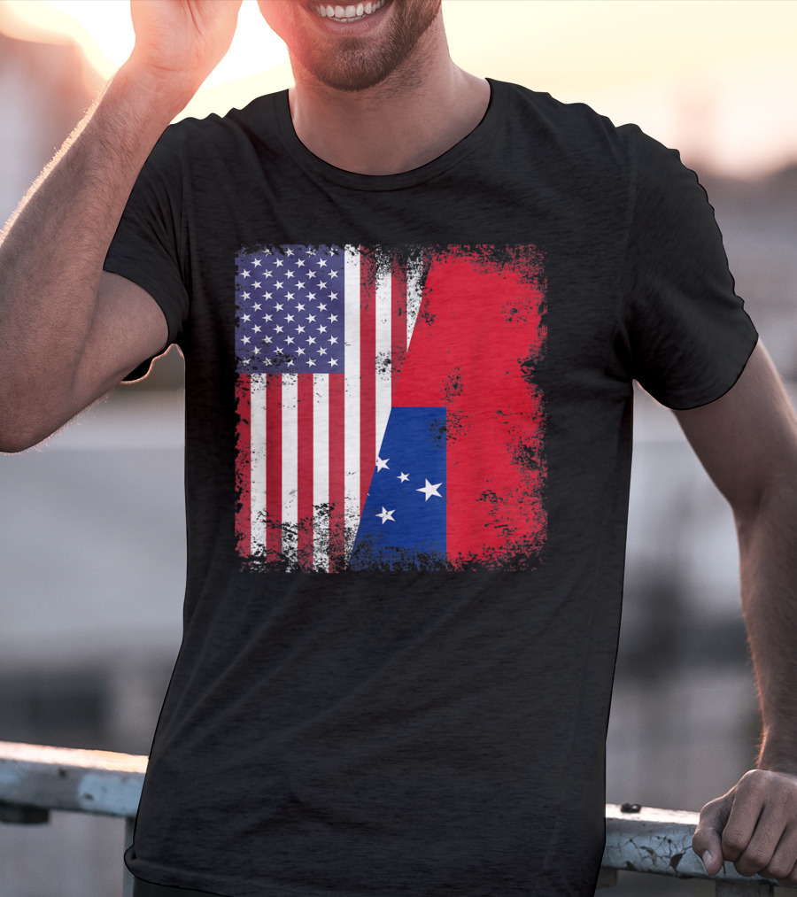 Half Samoan Flag Vintage Samoa USA Distressed American And Samoan Flags T-Shirt