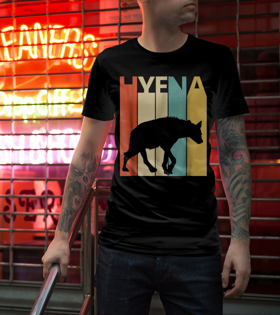 Hyena Retro Silhouette Vintage Stripes T-Shirt