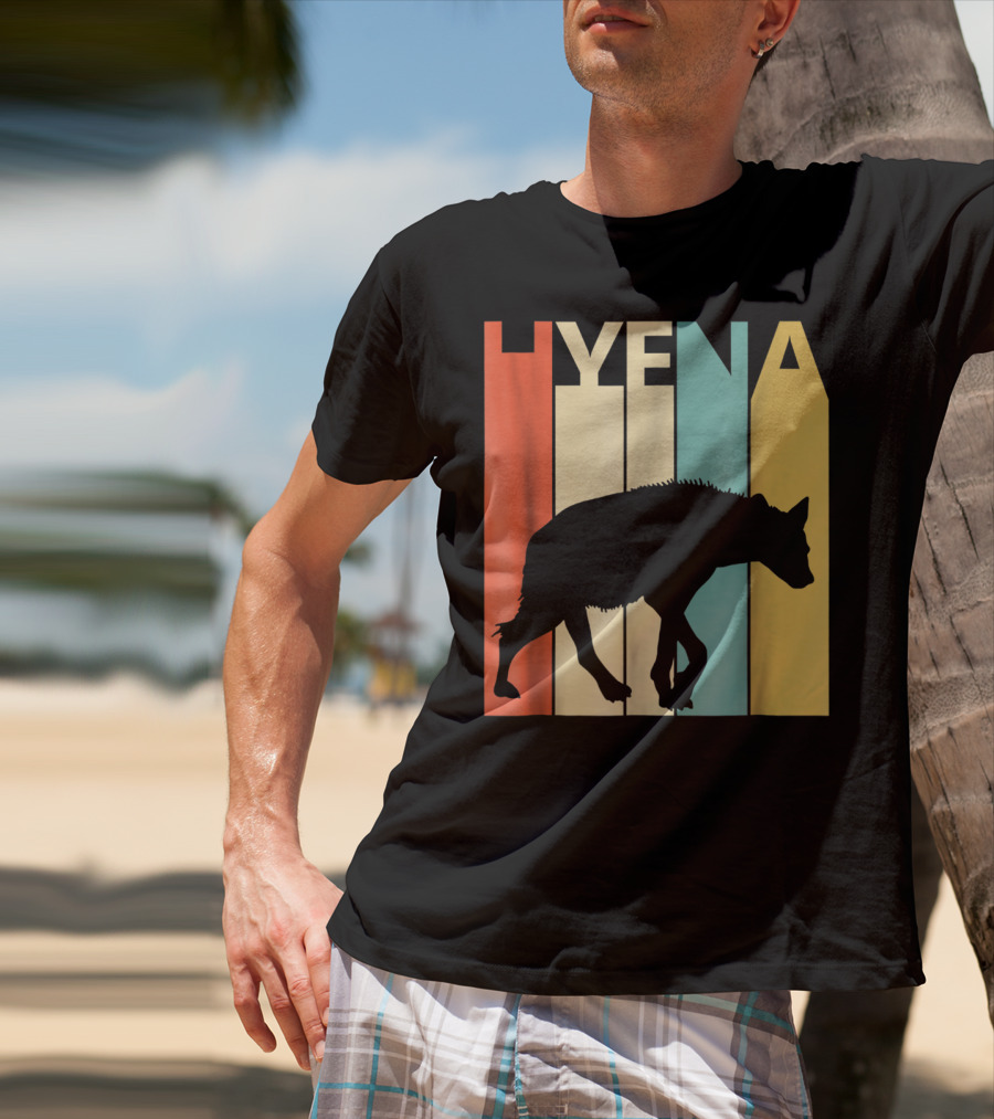 Hyena Retro Silhouette Vintage Stripes T-Shirt