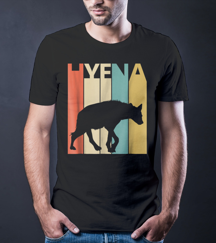 Hyena Retro Silhouette Vintage Stripes T-Shirt