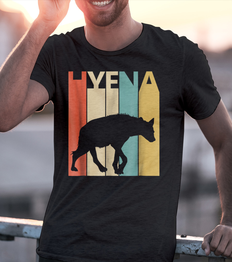 Hyena Retro Silhouette Vintage Stripes T-Shirt
