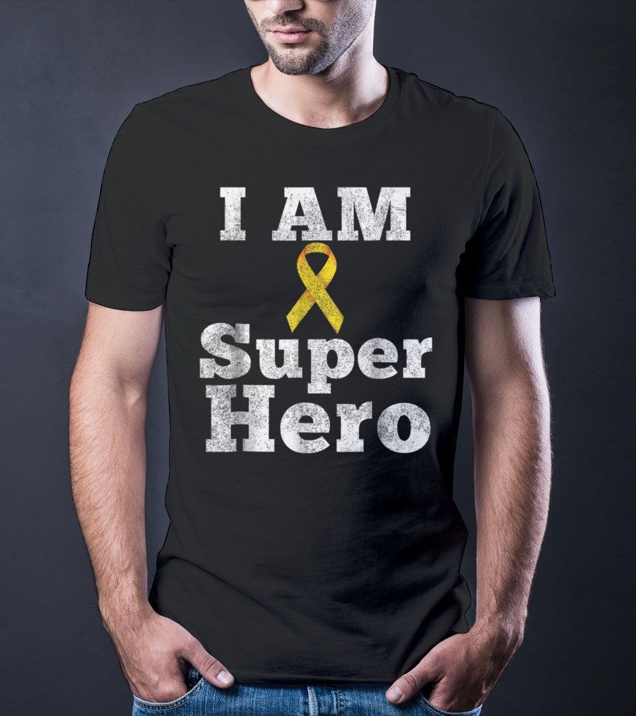 I Am Super Hero Yellow Ribbon Cancer Awareness T-Shirt