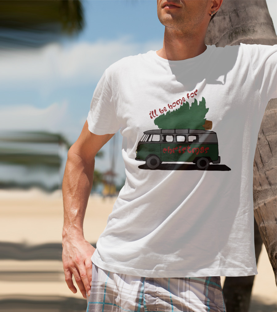 I'll Be Home For Christmas Van With Green Tree T-Shirt