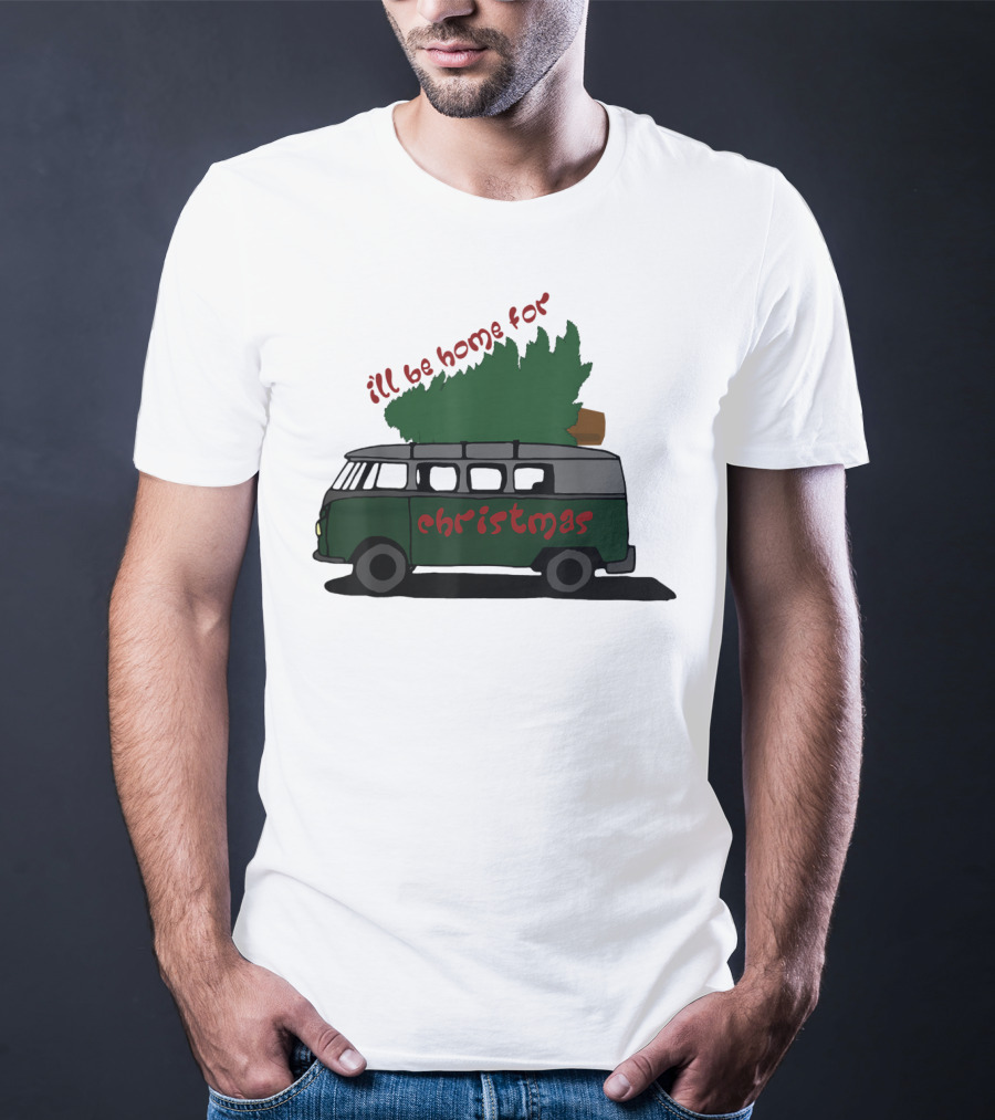 I'll Be Home For Christmas Van With Green Tree T-Shirt