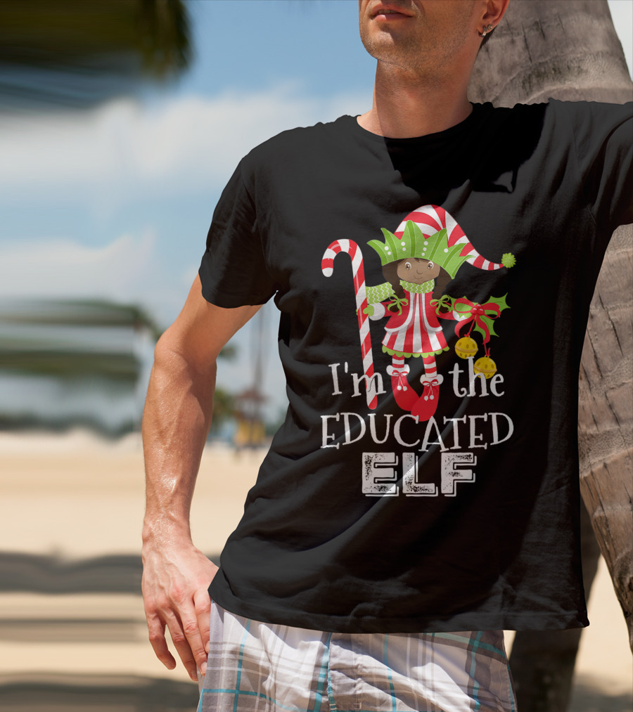 I'm The Educated Elf With Candy Cane And Gift Bow T-Shirt