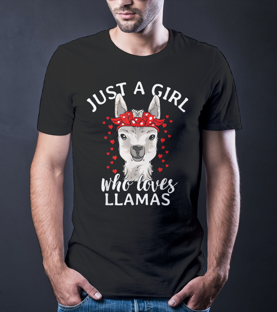 Just A Girl Who Loves Llamas With Hearts And Red Bow T-Shirt