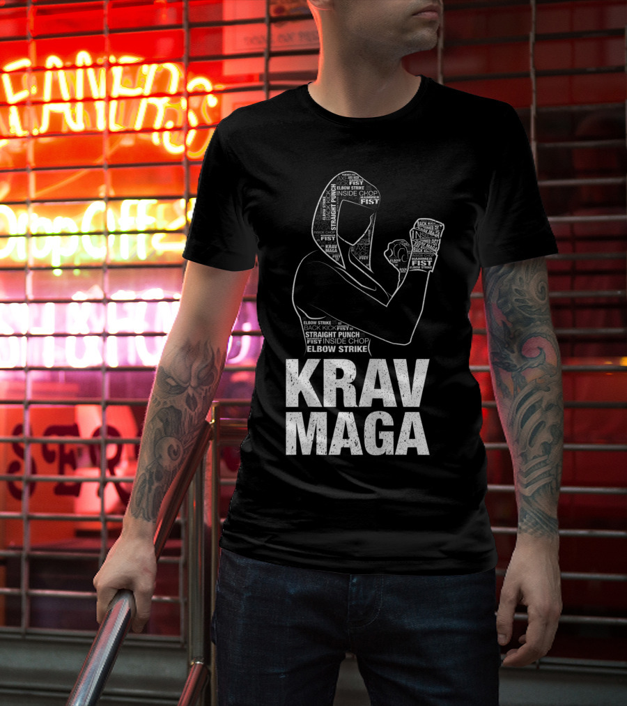 Krav Maga Woman Martial Arts Self Defence Straight Punch Elbow Strike Fist Techniques T-Shirt