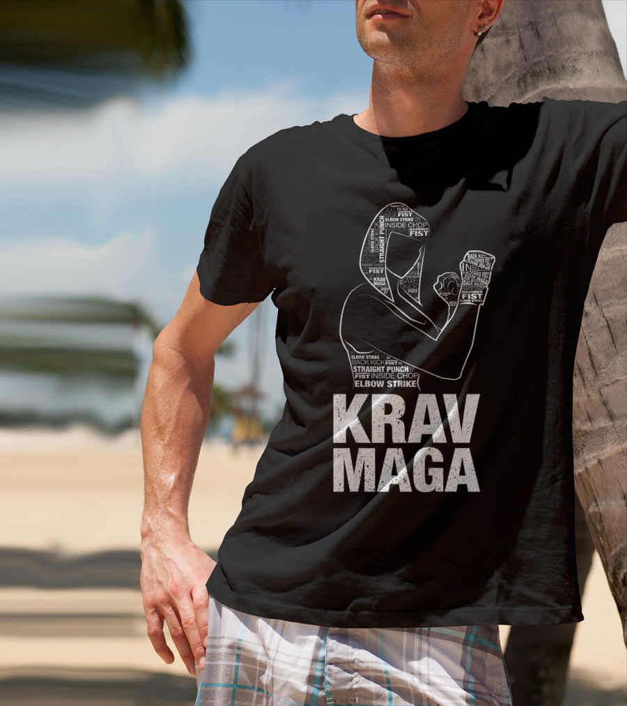 Krav Maga Woman Martial Arts Self Defence Straight Punch Elbow Strike Fist Techniques T-Shirt