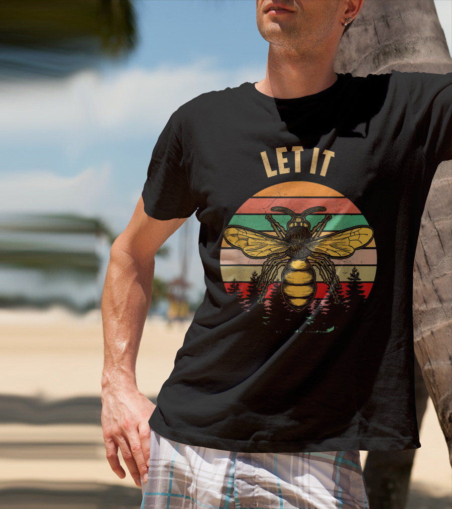 Let It Bee Vintage Beekeeper Retro Forest Stripes T-Shirt