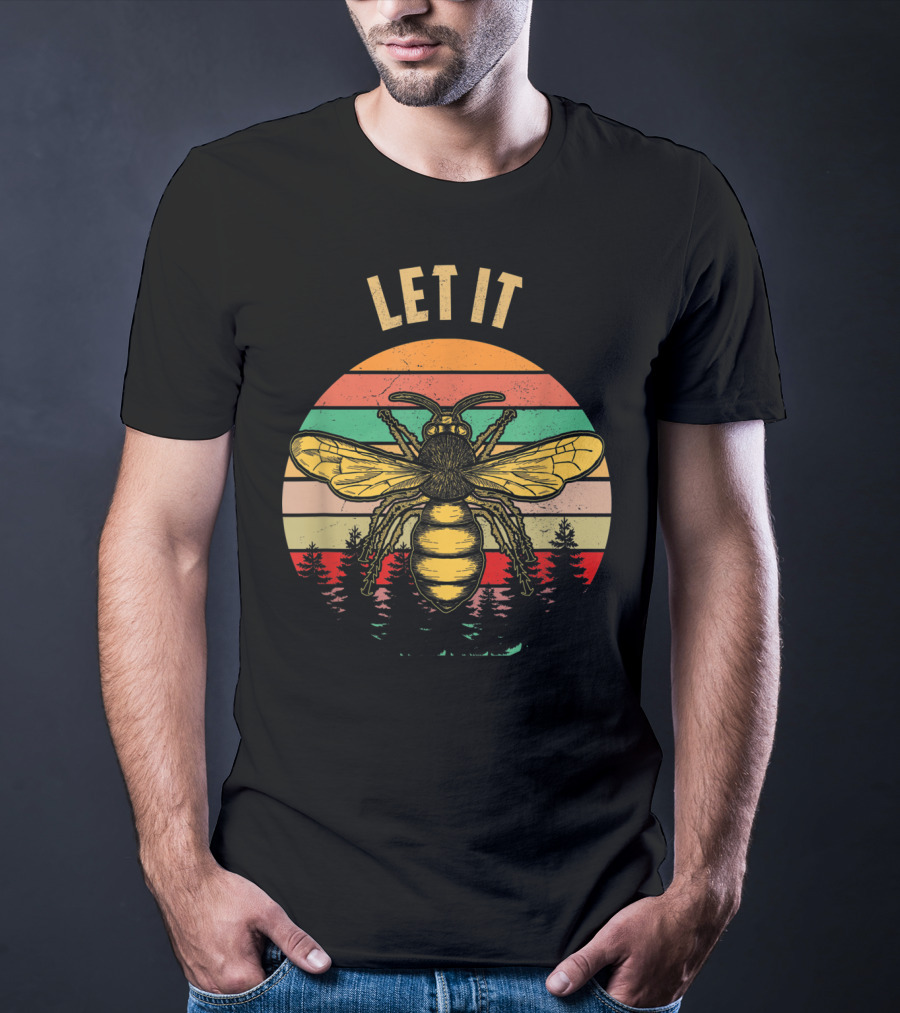 Let It Bee Vintage Beekeeper Retro Forest Stripes T-Shirt
