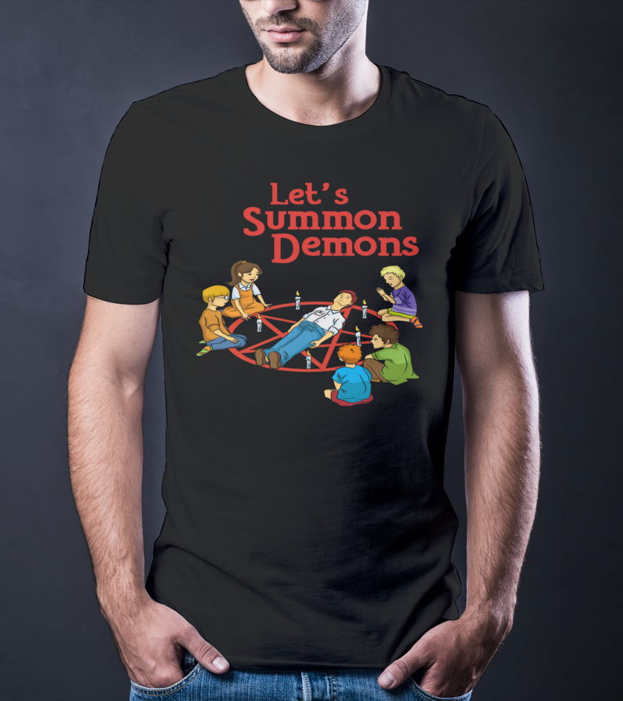 Let's Summon Demons Retro Style Kids With Pentagram Candles T-Shirt