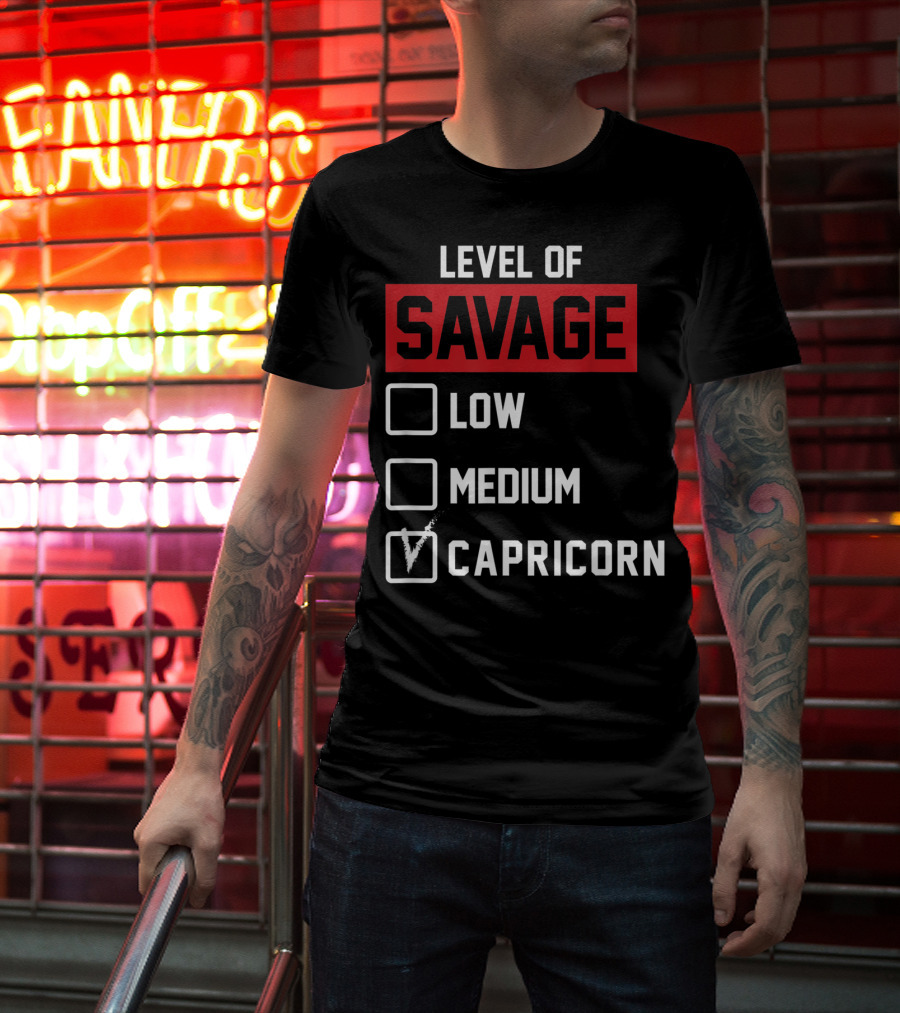 Level Of Savage Capricorn Checked Box Low Medium T-Shirt