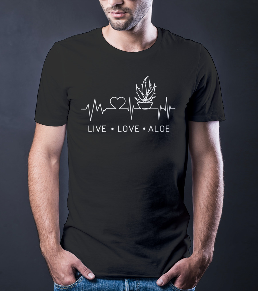 Live Love Aloe Heartbeat Cactus Succulent T-Shirt