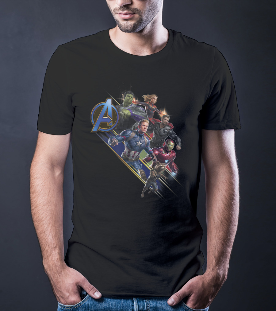 Avengers Endgame Heroes Assemble Action Pose With Iconic A T-Shirt
