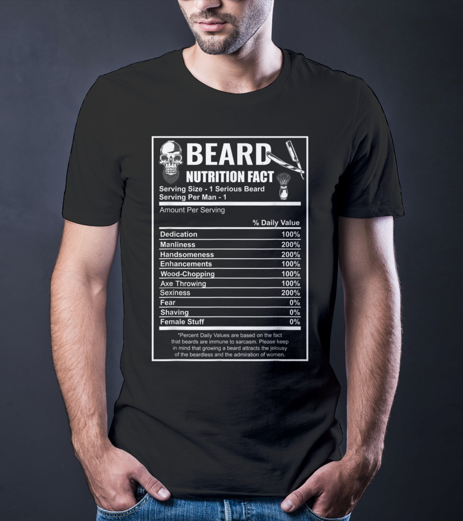 Beard Nutrition Facts Bearded Skull Serving Size Humor Men's Daily Values T-Shirt