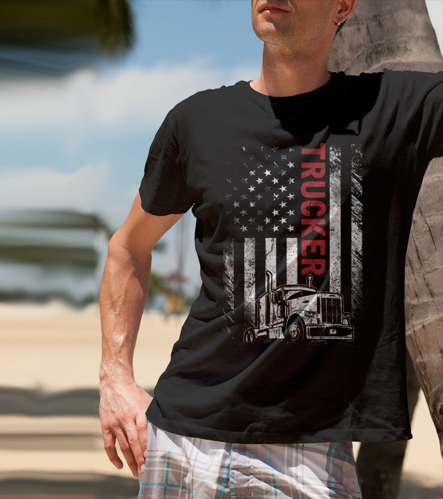 Trucker American Flag Vintage Truck Mens T-Shirt