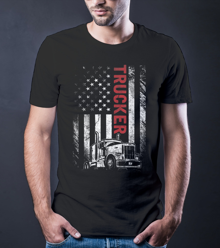 Trucker American Flag Vintage Truck Mens T-Shirt