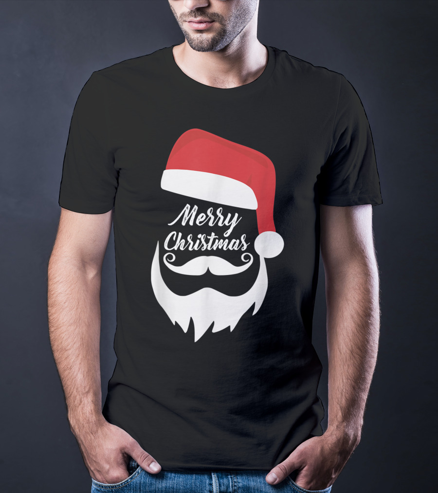 Merry Christmas Bearded Santa With Red Hat T-Shirt