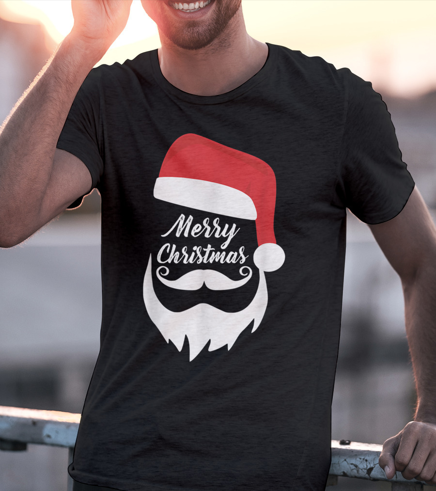 Merry Christmas Bearded Santa With Red Hat T-Shirt