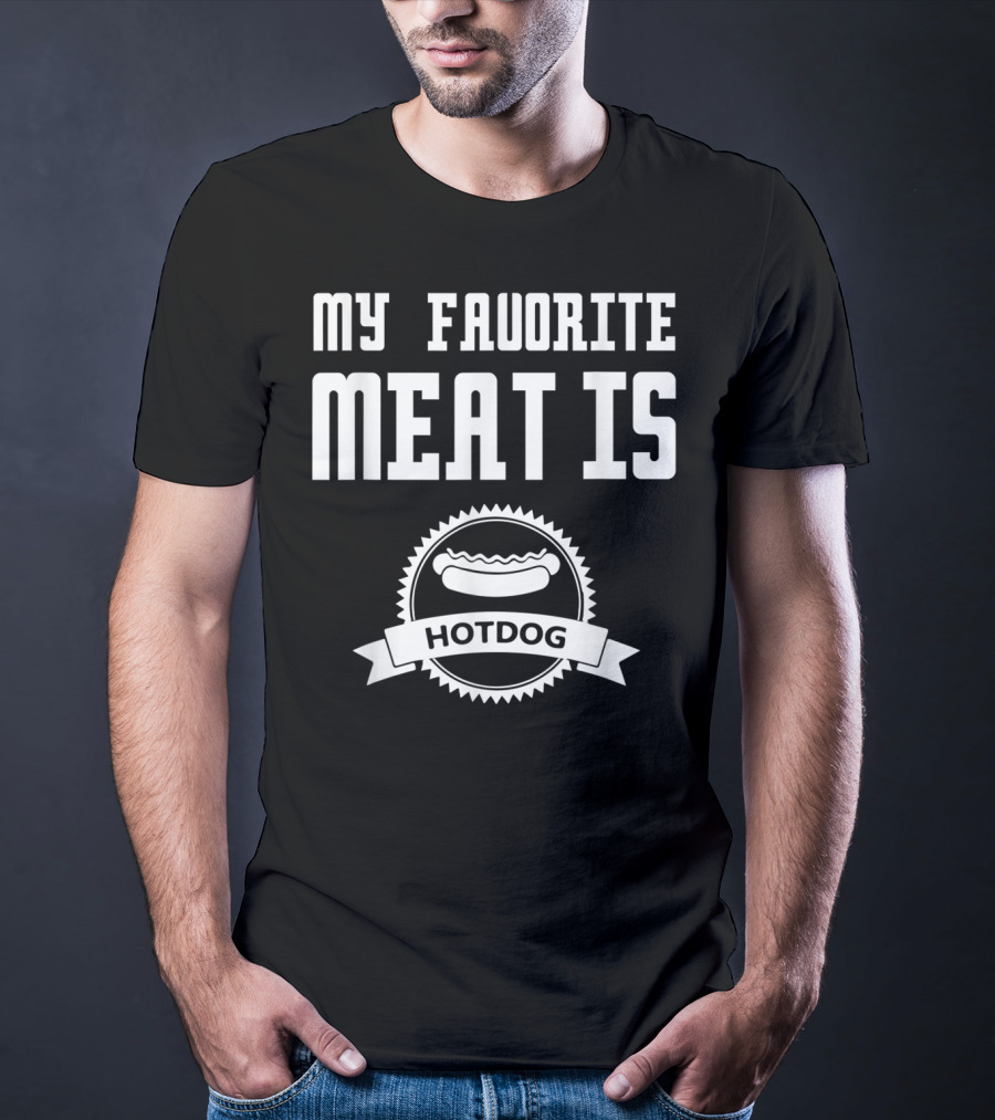 My Favorite Meat Is Hotdog Emblem With Iconic Sausage T-Shirt