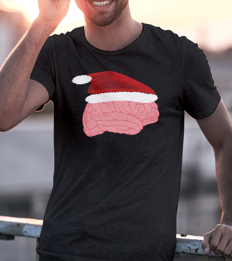 Neurologist Christmas Brain Surgeon Holiday Santa Hat Brain T-Shirt