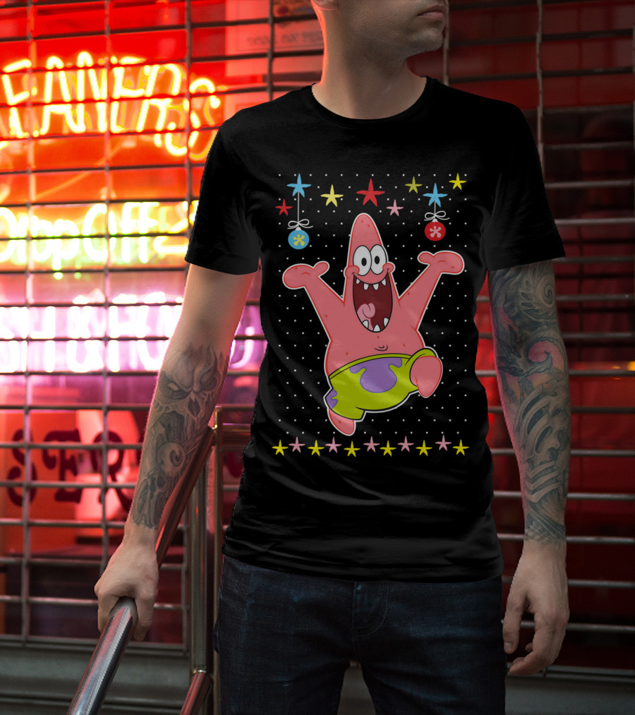 Patrick Star Festive Jumping Celebration Stars Nickelodeon Spongebob Squarepants T-Shirt