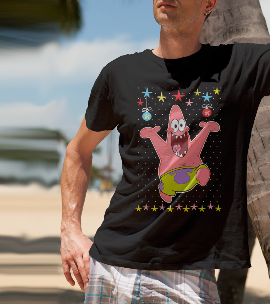 Patrick Star Festive Jumping Celebration Stars Nickelodeon Spongebob Squarepants T-Shirt