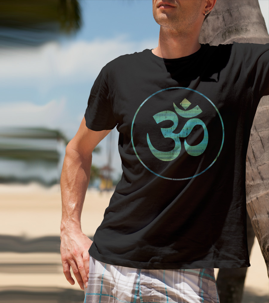 Om Symbol In Circular Blue Gradient For Yoga Meditation T-Shirt