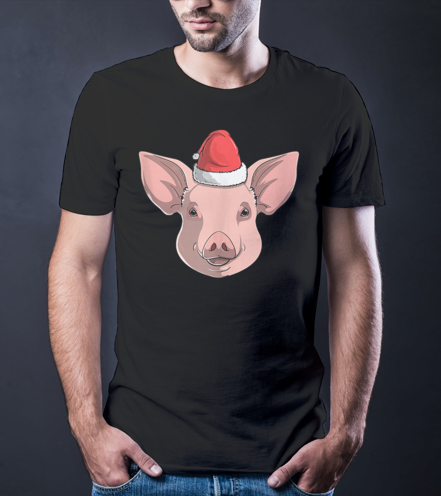 Pig Wearing Santa Claus Hat Christmas Holiday T-Shirt