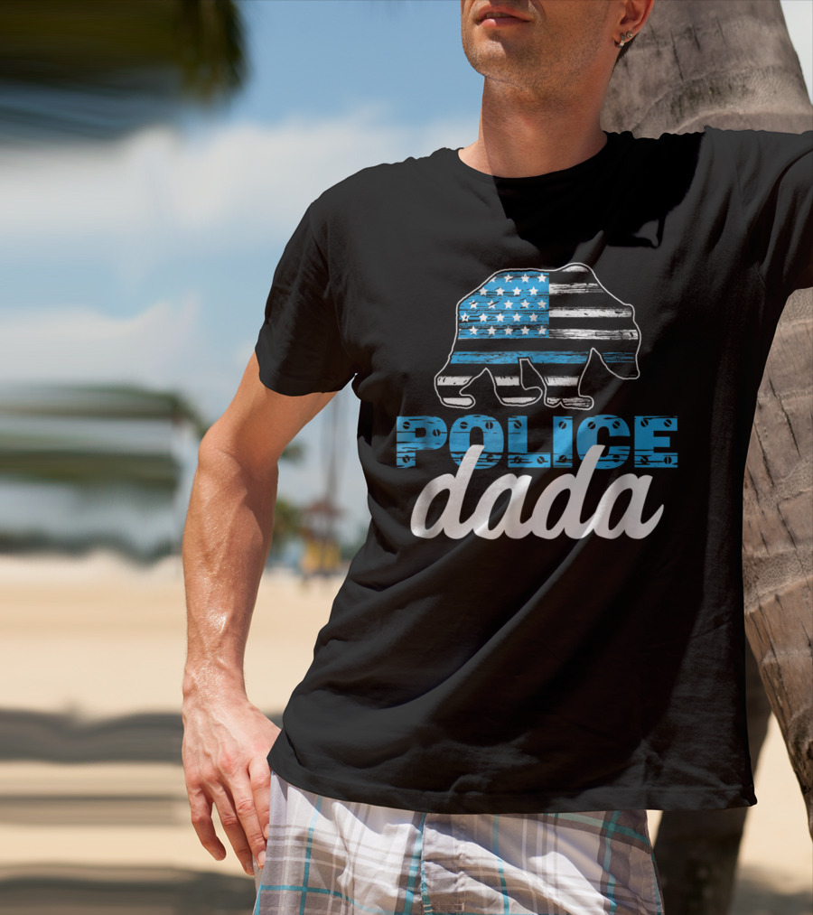 Police Dada Thin Blue Line Bear American Flag T-Shirt