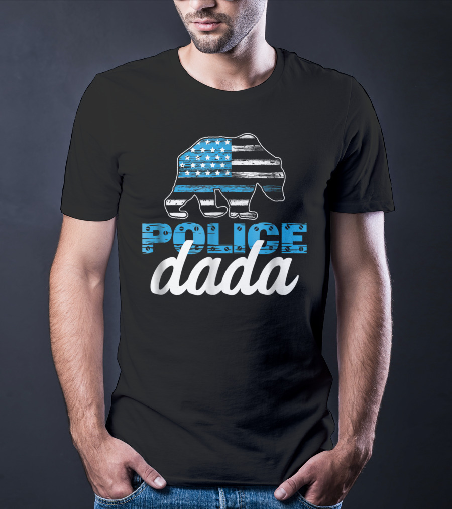 Police Dada Thin Blue Line Bear American Flag T-Shirt