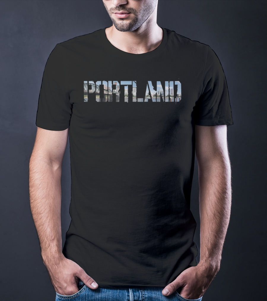 Portland Skyline Cityscape Chữ T-Shirt