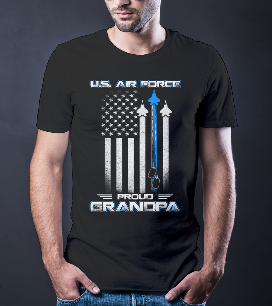 U.S. Air Force Proud Grandpa Flag And Fighter Jets With Dog Tags T-Shirt