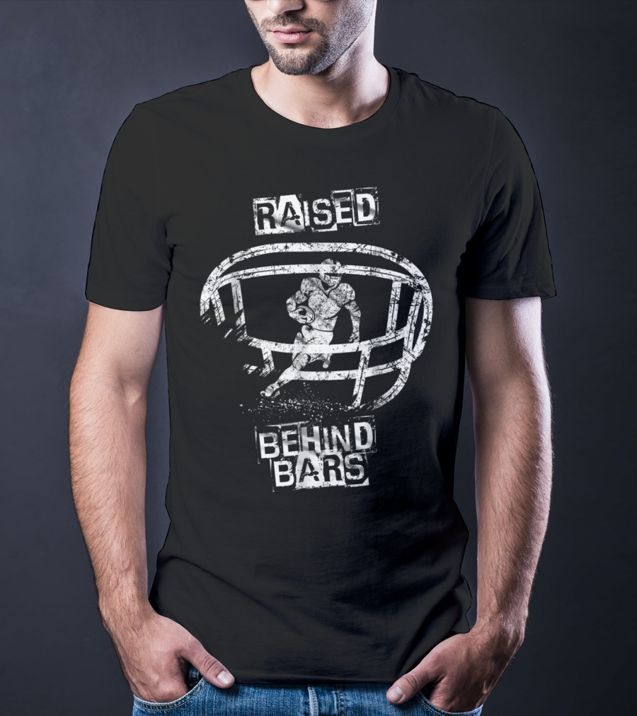Raised Behind Bars Football Helmet And Player T-Shirt
