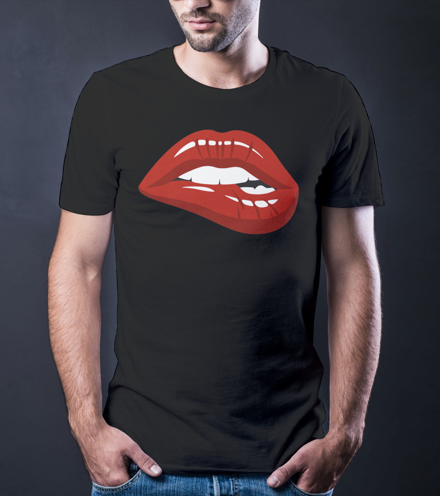 Red Lips Biting Lipstick Makeup Iconic Red Pout T-Shirt
