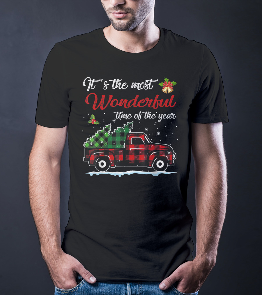 It's The Most Wonderful Time Of The Year Red Plaid Truck And Christmas Tree Decorations T-Shirt