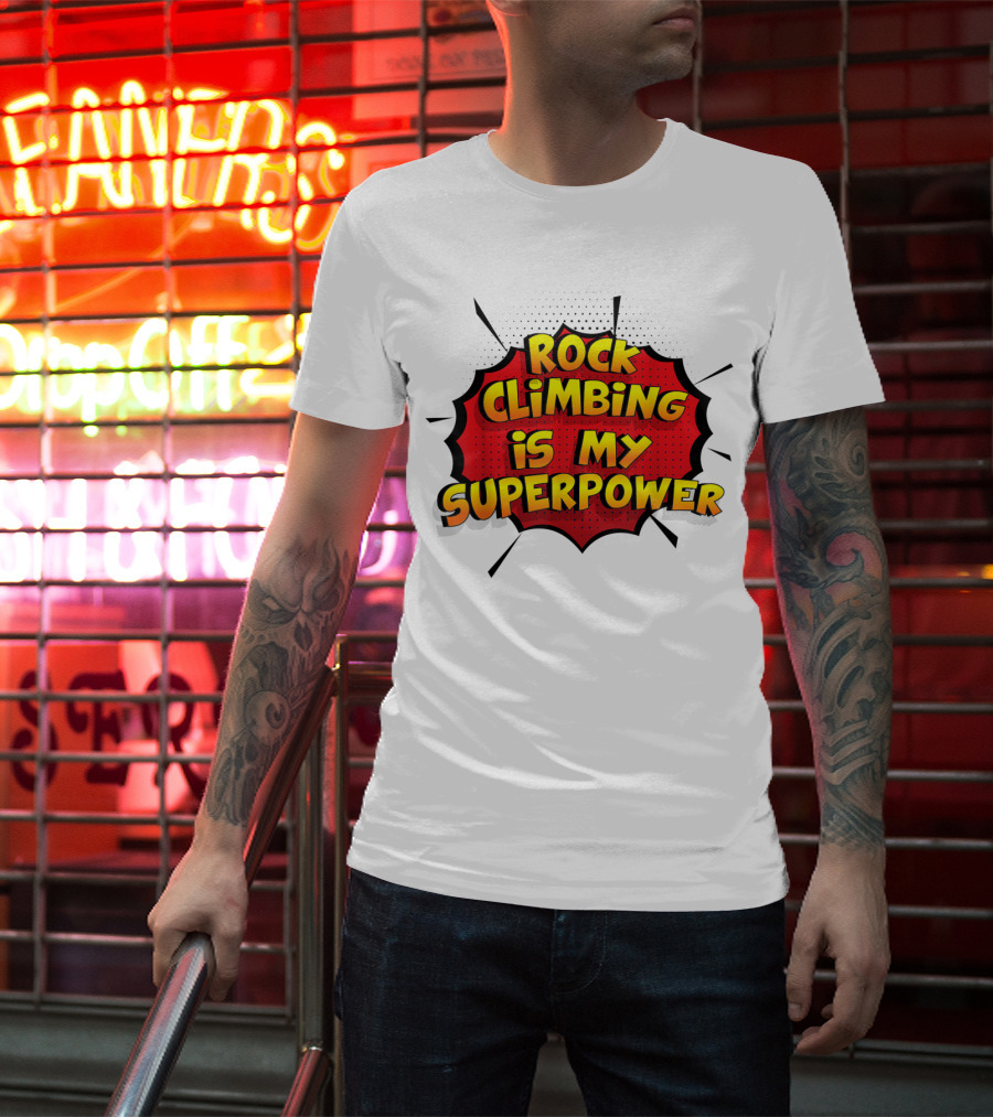 Rock Climbing Is My Superpower Comic Burst T-Shirt