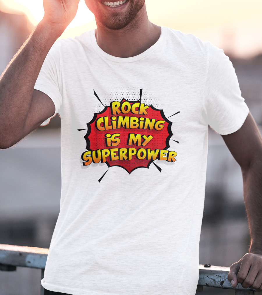 Rock Climbing Is My Superpower Comic Burst T-Shirt