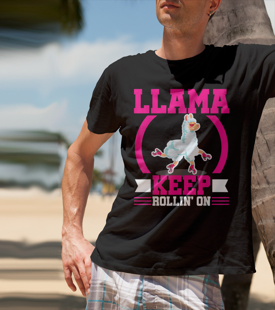Llama Keep Rollin' On Funny Skater Derby Skating T-Shirt