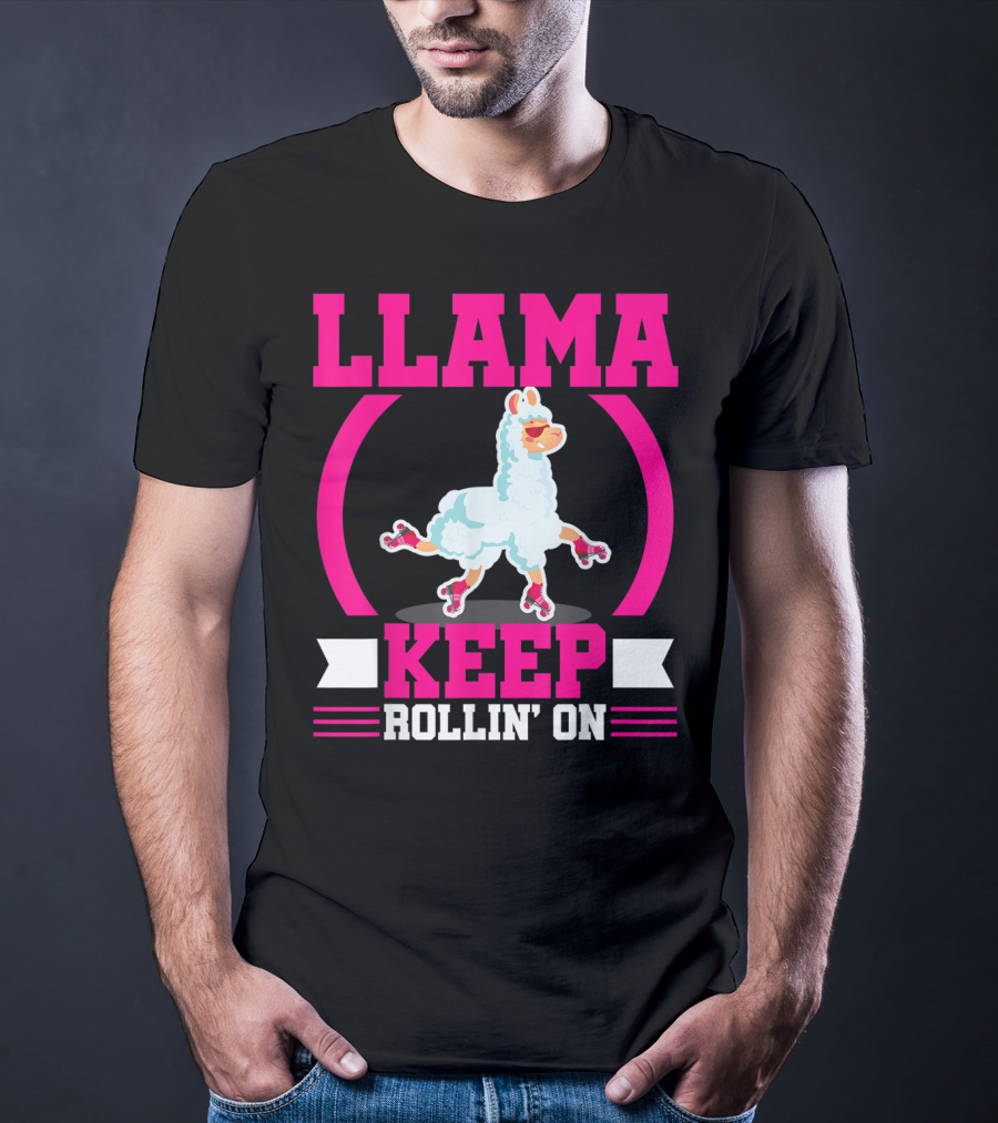 Llama Keep Rollin' On Funny Skater Derby Skating T-Shirt