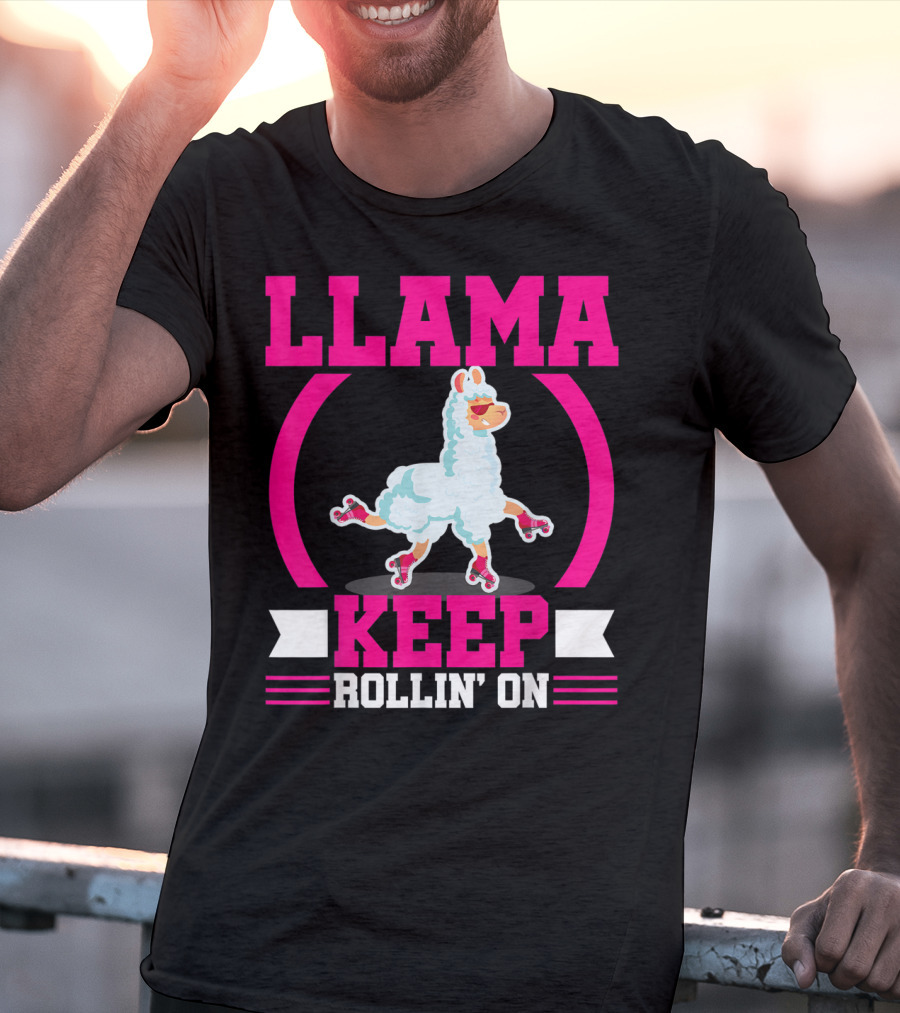 Llama Keep Rollin' On Funny Skater Derby Skating T-Shirt