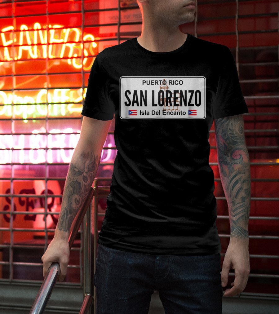 San Lorenzo Puerto Rico Isla Del Encanto License Plate T-Shirt